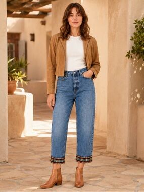 Vtg 90s Jordache Mom Jeans High Rise W26 Custom Crop Capris Ribbon Trim Cuffs
